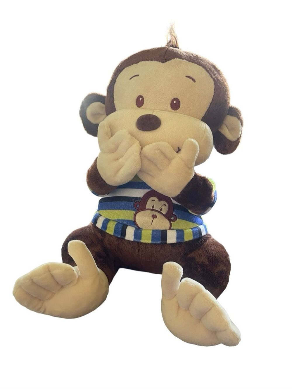 Linzy Brown Blue Striped Shirt Speak No Evil Monkey Plush Stuffed Animal 11"